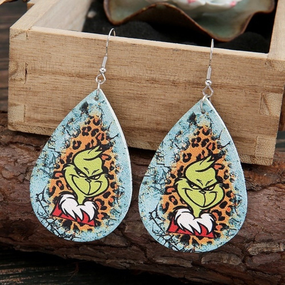 Christmas grinch leather drop earrings